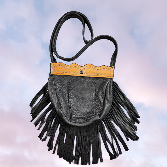 Handmade Black Leather Brown Tooled Turquoise Gem Boho Western Cowgirl Bag - Picture 5 of 7